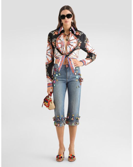 Dolce & Gabbana White Carretto-Print Cotton Poplin Shirt