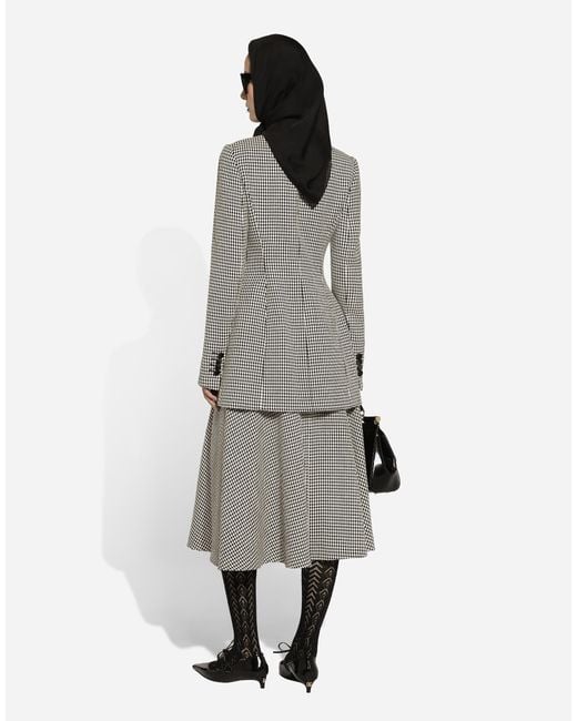 Dolce & Gabbana Gray Longuette-Tellerrock Aus Wolle Mit Hahnentrittmuster