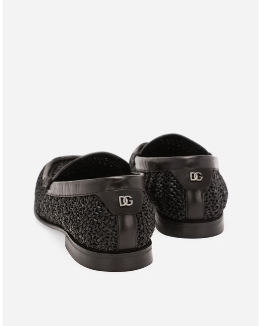 メンズ Dolce & Gabbana ウーヴンラフィア ローファー White