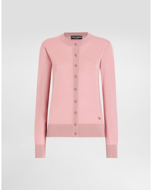 Dolce & Gabbana Pink Wool Cardigan With Dg Logo Embroidery