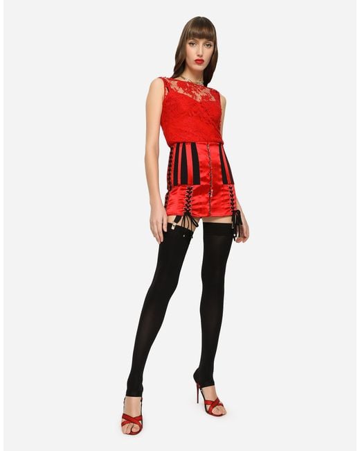 Dolce & Gabbana Red Floral Chantilly Lace Top