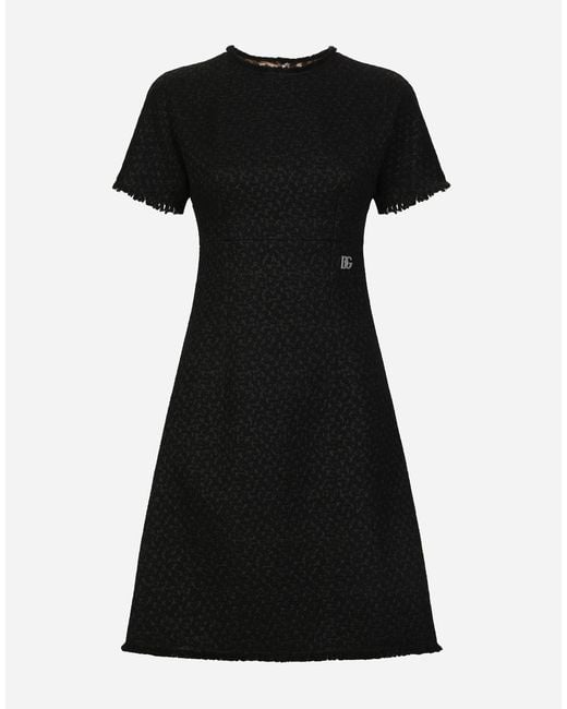 Dolce & Gabbana Black Raschel Tweed Midi Dress With Dg Logo