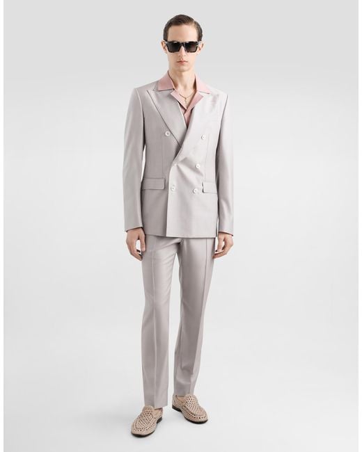 Dolce & Gabbana Gray Deconstructed Double-Breasted Wool And Silk Suit for men