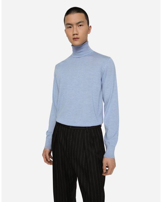 Dolce & Gabbana Blue Extra-Fine Cashmere And Silk Turtleneck Sweater for men