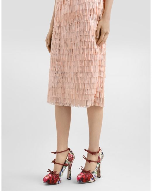 Dolce & Gabbana Pink Sequined Midi Skirt With Fringed Embellishment
