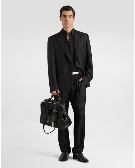 Dolce & Gabbana Black Silk Twill Jogging Trousers for men