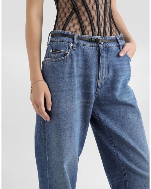 Dolce & Gabbana Loose Denim Jeans With Pressed Pleat in Blue