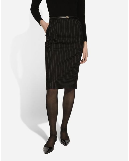 Dolce & Gabbana ピンストライプ ウール ロンゲット スカート Black