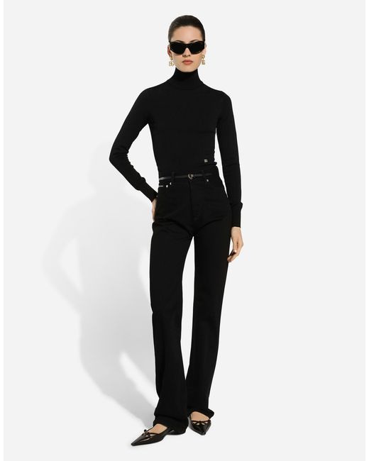 Dolce & Gabbana Black Viscose Turtle-Neck Sweater With Dg Logo