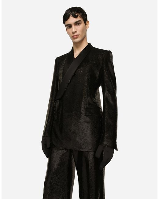 Dolce & Gabbana Black Sequined Double-Breasted Sicilia-Fit Tuxedo Jacket for men