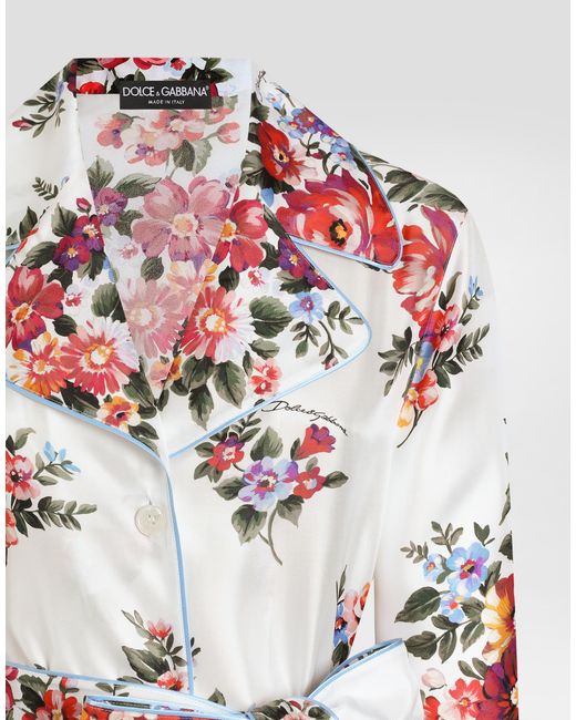 Dolce & Gabbana White Flower Bouquet-Print Twill Shirt