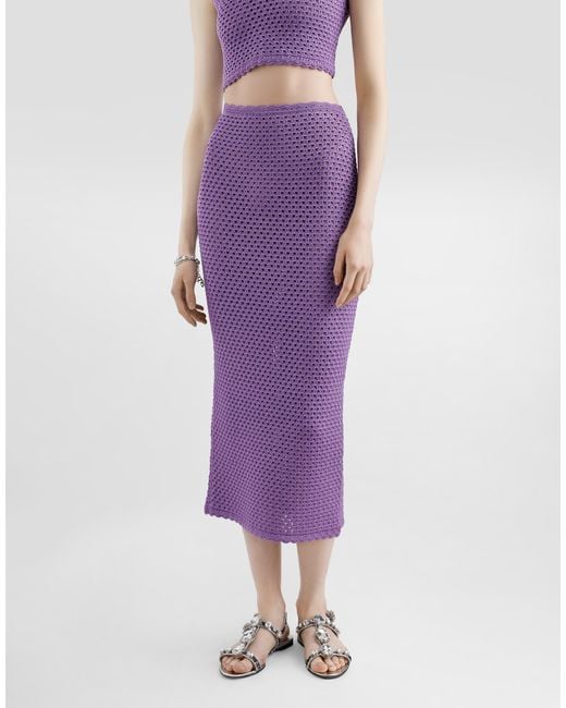 Dolce & Gabbana Purple Calf-Length Crochet Skirt