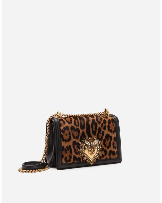 Dolce & Gabbana Leather Medium Devotion Bag In Leopard-print Pony Hair ...