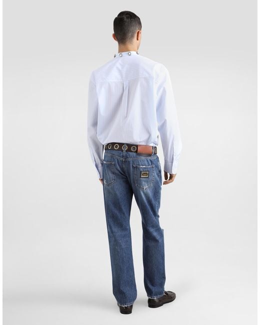 Dolce & Gabbana White Cotton Shirt With Bejeweled Detailing for men
