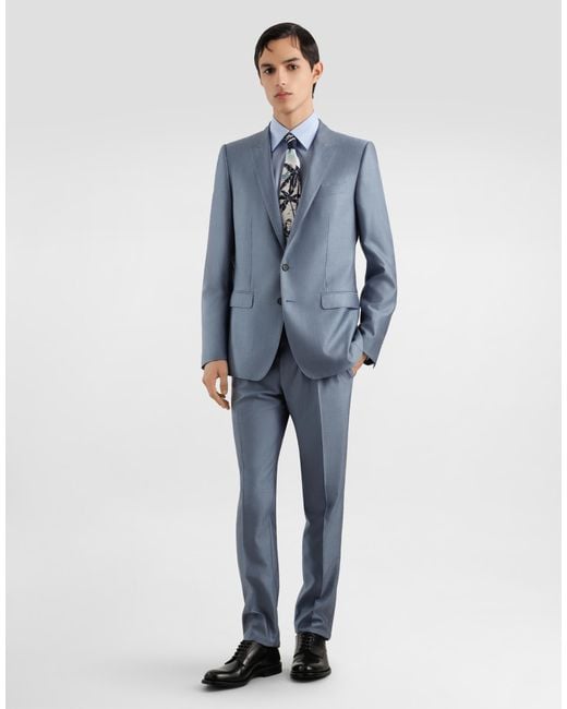 Dolce & Gabbana Blue Single-Breasted Wool And Silk Suit for men