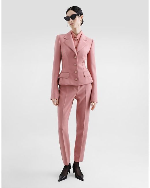 Dolce & Gabbana Pink Tailored Double Wool Crepe Pants