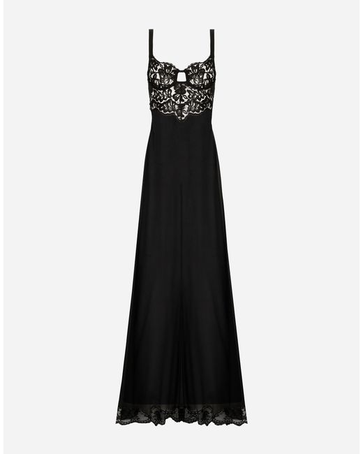 Dolce & Gabbana ロングドレス シルクシフォン レースボディス Black