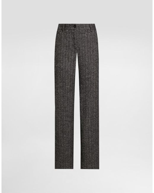 Dolce & Gabbana Wool Trousers With Striped Print Gray