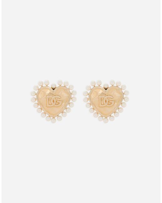 Dolce & Gabbana Metallic Heart Earrings With Beaded Detailing
