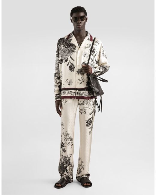 Dolce & Gabbana White Flower Bouquet-Print Twill Shirt for men