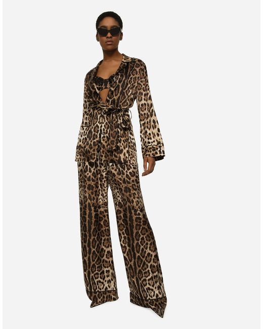 Blouse En Soie Stretch À Imprimé Léopard Et À Ceinture Dolce & Gabbana en coloris Brown
