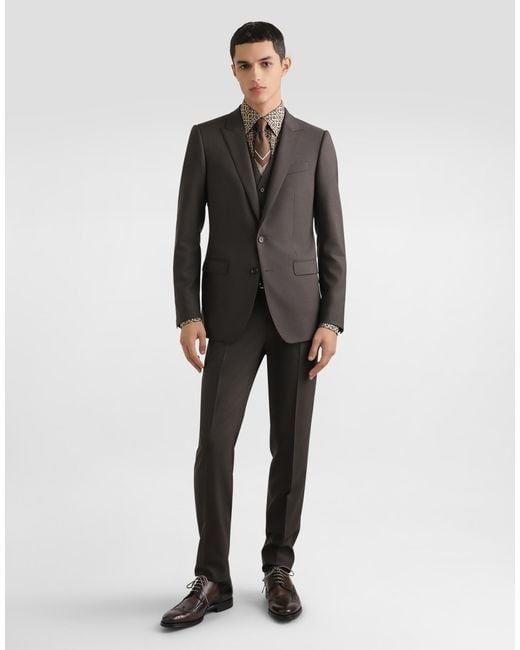 Dolce & Gabbana Brown Printed Silk Twill Martini Shirt for men