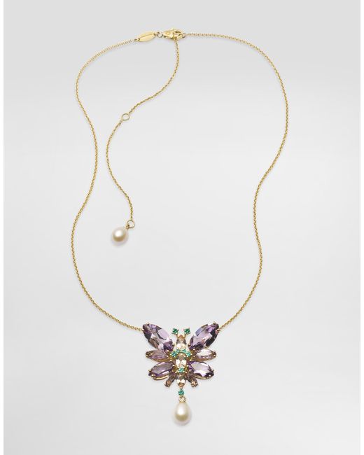 Dolce & Gabbana Butterfly Necklace 18-Carat And Amethysts White