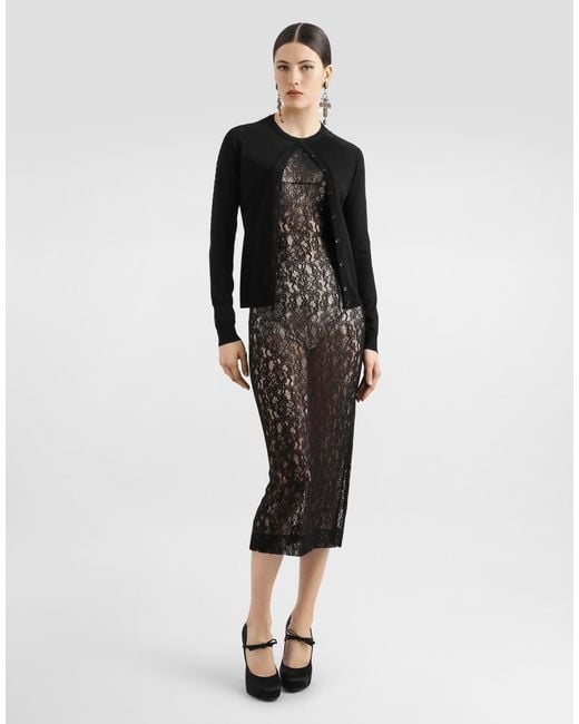 Dolce & Gabbana Black Calf-Length Floral Lace Dress