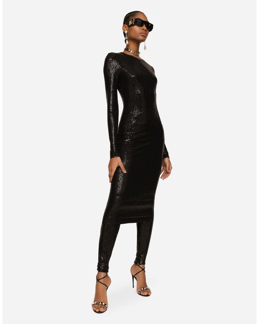 Dolce & Gabbana ミディドレス ジャージー スパンコール Black