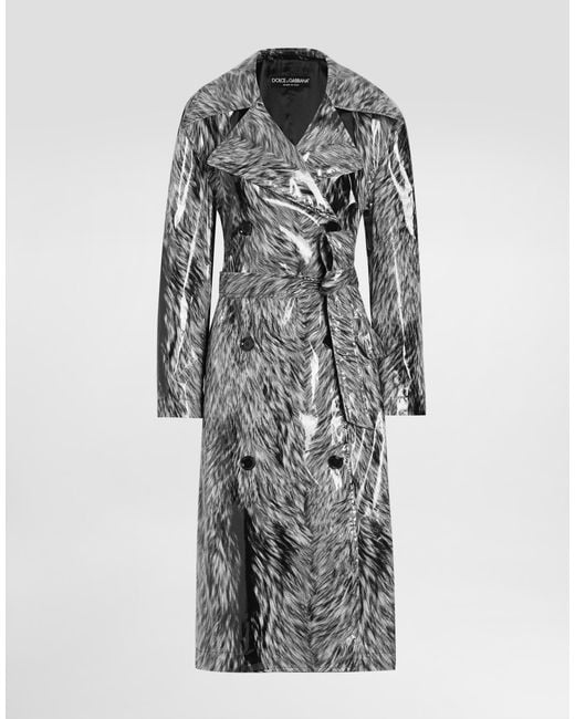 Dolce & Gabbana ファープリント サテン トレンチコート Gray