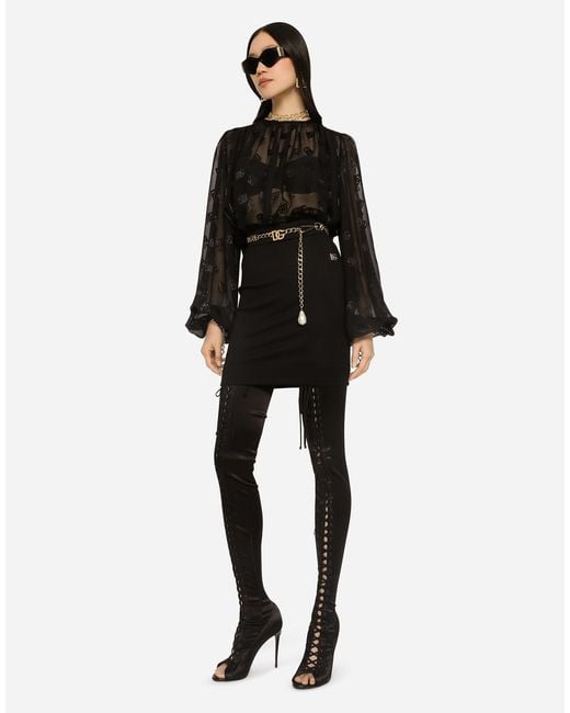 Dolce & Gabbana Black Milano Rib Miniskirt With Dg Logo