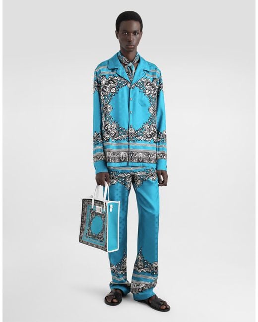 Dolce & Gabbana Seidenhemd Mit Bandana-Print in Blue für Herren