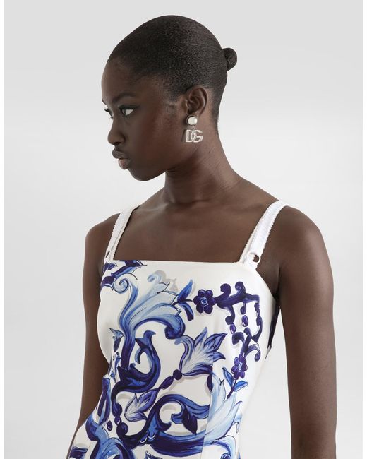 Dolce & Gabbana Blue Dg Exclusive Kleid Aus Seide Mit Majolika-Print