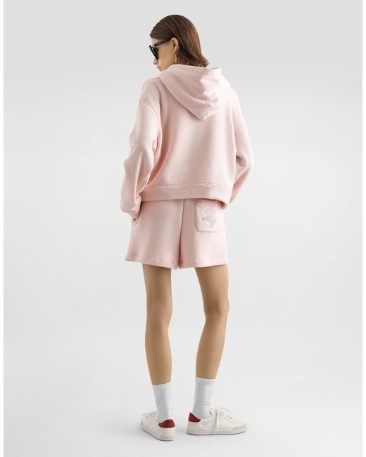 Dolce & Gabbana Pink Jersey Hoodie With Embroidery