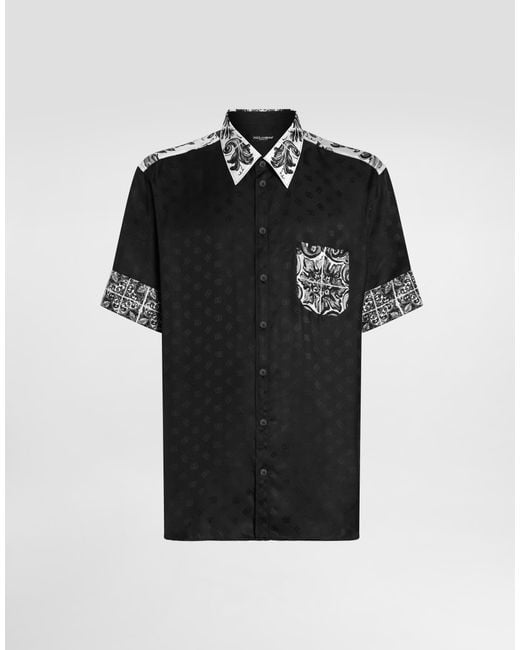 Dolce & Gabbana Black Majolica-Print Hawaii Silk Jacquard Shirt for men