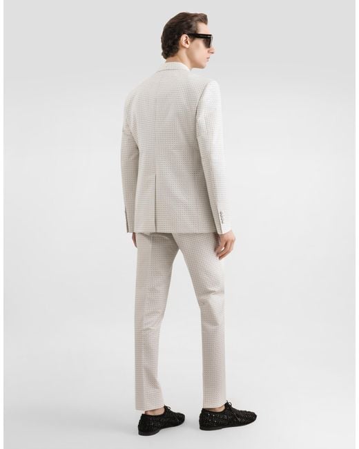 Dolce & Gabbana White Micro Pattern Jacquard Trousers for men