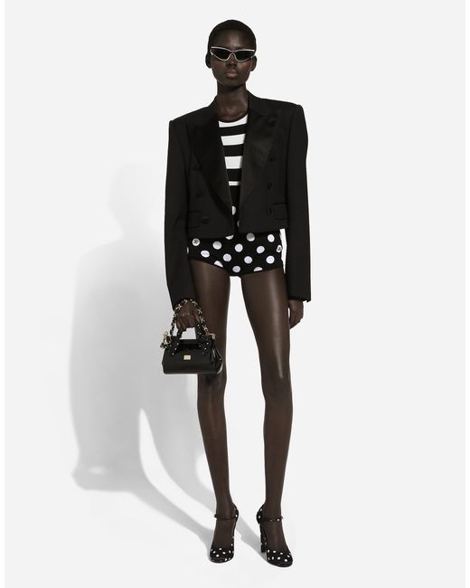 Dolce & Gabbana Black Cropped Double-Breasted Wool Tuxedo Jacket