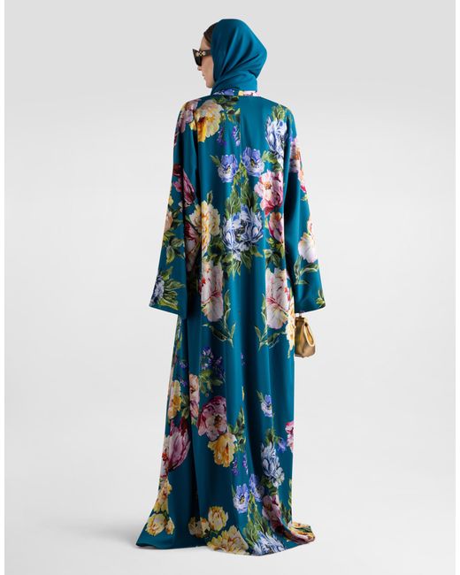 Dolce & Gabbana Blue Peony-Print Silk Vanity Trousers