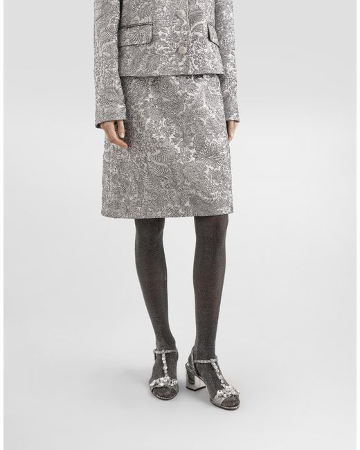 Dolce & Gabbana Gray Lamé Floral Jacquard Midi Skirt