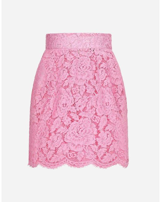 Dolce & Gabbana ミニスカート コードレース フローラルロゴ Pink