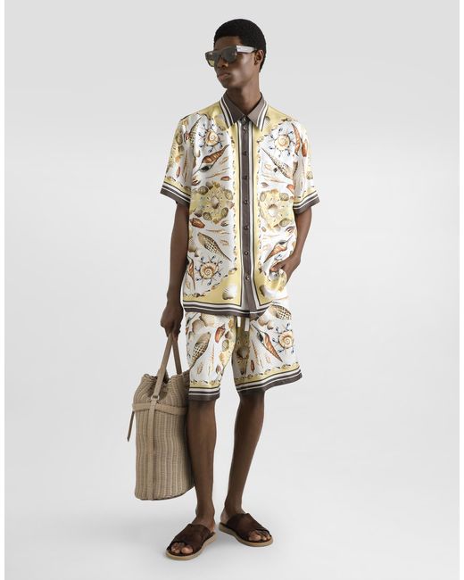 Dolce & Gabbana White Printed Silk Twill Trousers for men