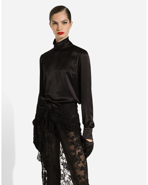 Dolce & Gabbana Black High-Neck Silk Satin Blouse