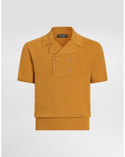 Dolce & Gabbana Orange Linen-Cotton Knit Polo Shirt for men