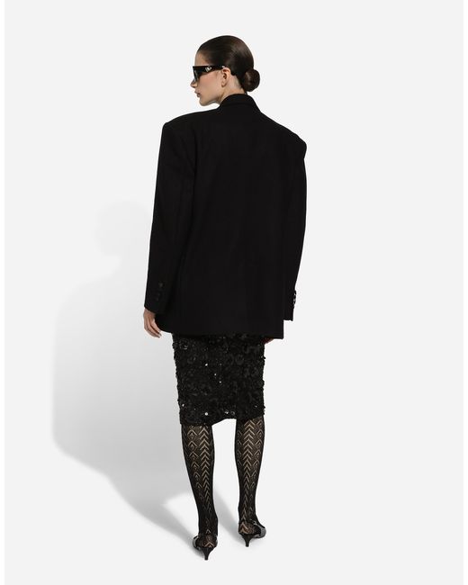 Dolce & Gabbana Black Lace Calf-Length Skirt With All-Over Sequins