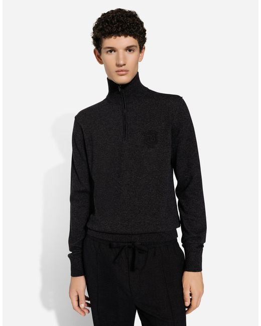 Dolce & Gabbana Black Zip-Up Cashmere Turtle-Neck Sweater for men