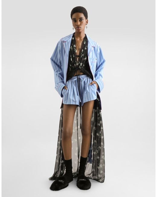 Dolce & Gabbana Black Violets-Print Chiffon Robe Dress
