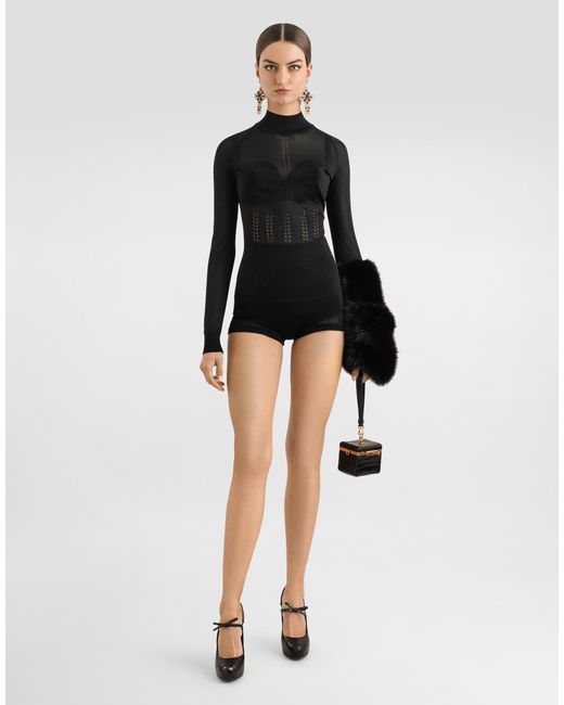 Dolce & Gabbana Black Silk Mock-Turtleneck Sweater