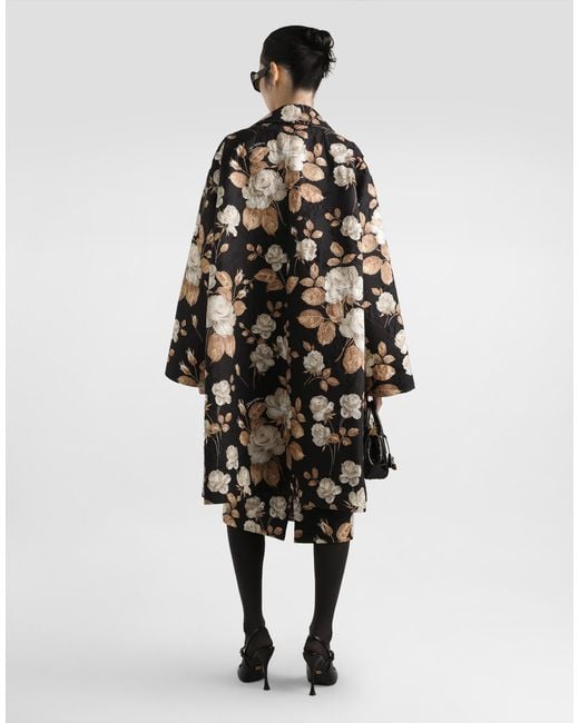 Abrigo De Botonadura Sencilla Con Estampado De Rosas Retro Dolce & Gabbana de color White