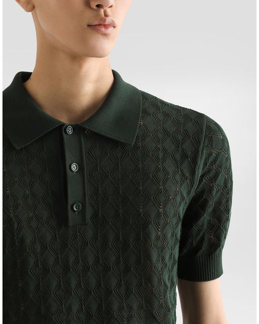 Dolce & Gabbana Black Short-Sleeved Cotton Openwork Polo-Shirt for men