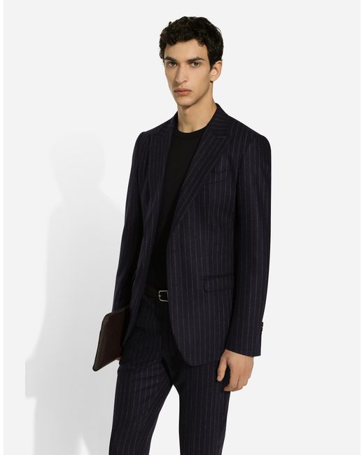 Dolce & Gabbana Black Single-Breasted Pinstripe Flannel Taormina-Fit Jacket for men